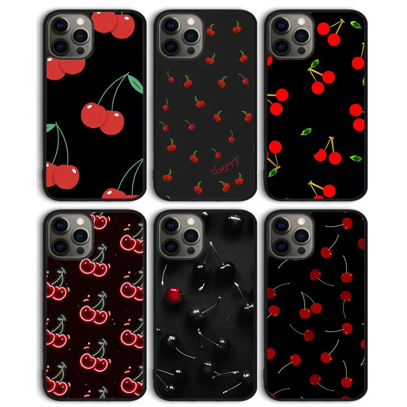 Funda trasera negra cereza roja para iPhone 17 Air 16 15 14 13 11 12 Pro Max PlusS Shell Coque