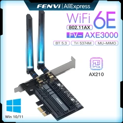 FENVI Adaptador WiFi 6E PCIe AX210 Triband Bluetooth 5.3 Windows 10/11