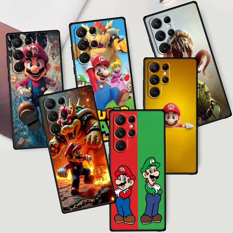 M-Marios-funda de teléfono de dibujos animados de arte Popular para Samsung Galaxy S25 S24 S23 S22 S21 S20 S10 Ultra Plus FE 5G, funda de TPU suave negra