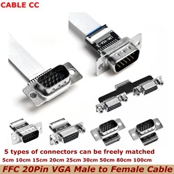 Nuevo DIY VGA Cable de cinta Flexible ultrafino VGA macho a enchufe hembra codo de ángulo recto de 90 grados Monitor de conexión de computadora