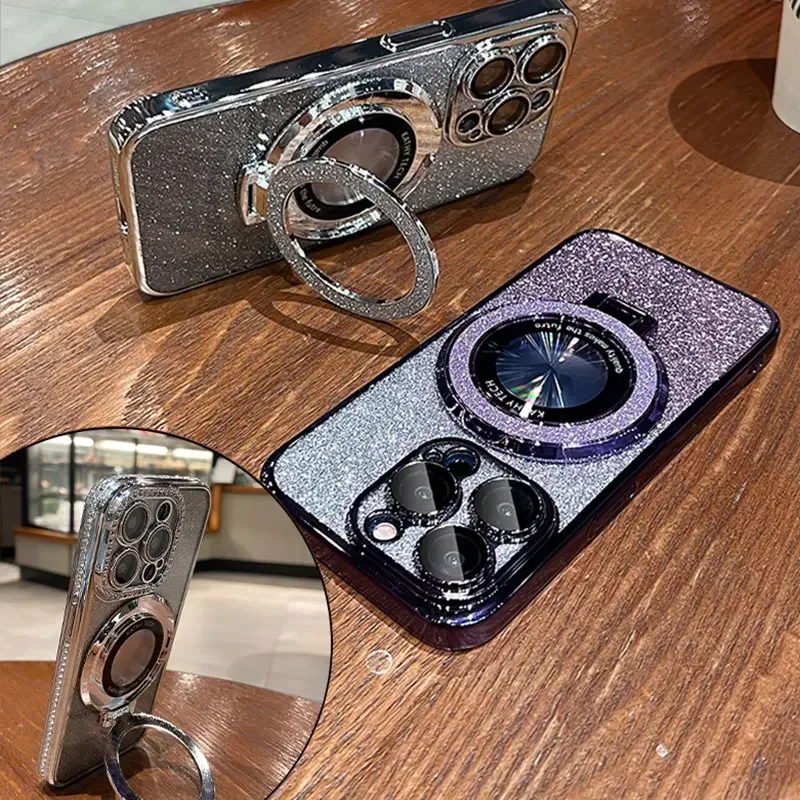 Funda RedmiNote13 pro 4G de lujo con soporte de succión magnética, funda con purpurina para Xiaomi Redmi note 13 pro 4G 12 13C