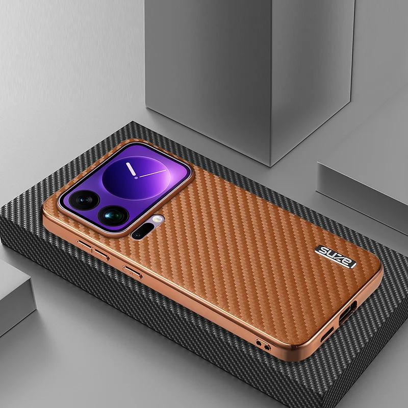 Funda de cuero para Xiaomi Mi 17 15 14 Pro Max Ultra, textura de fibra de carbono, parachoques chapado suave, carcasa a prueba de golpes, Fundas para teléfono - imagen 2