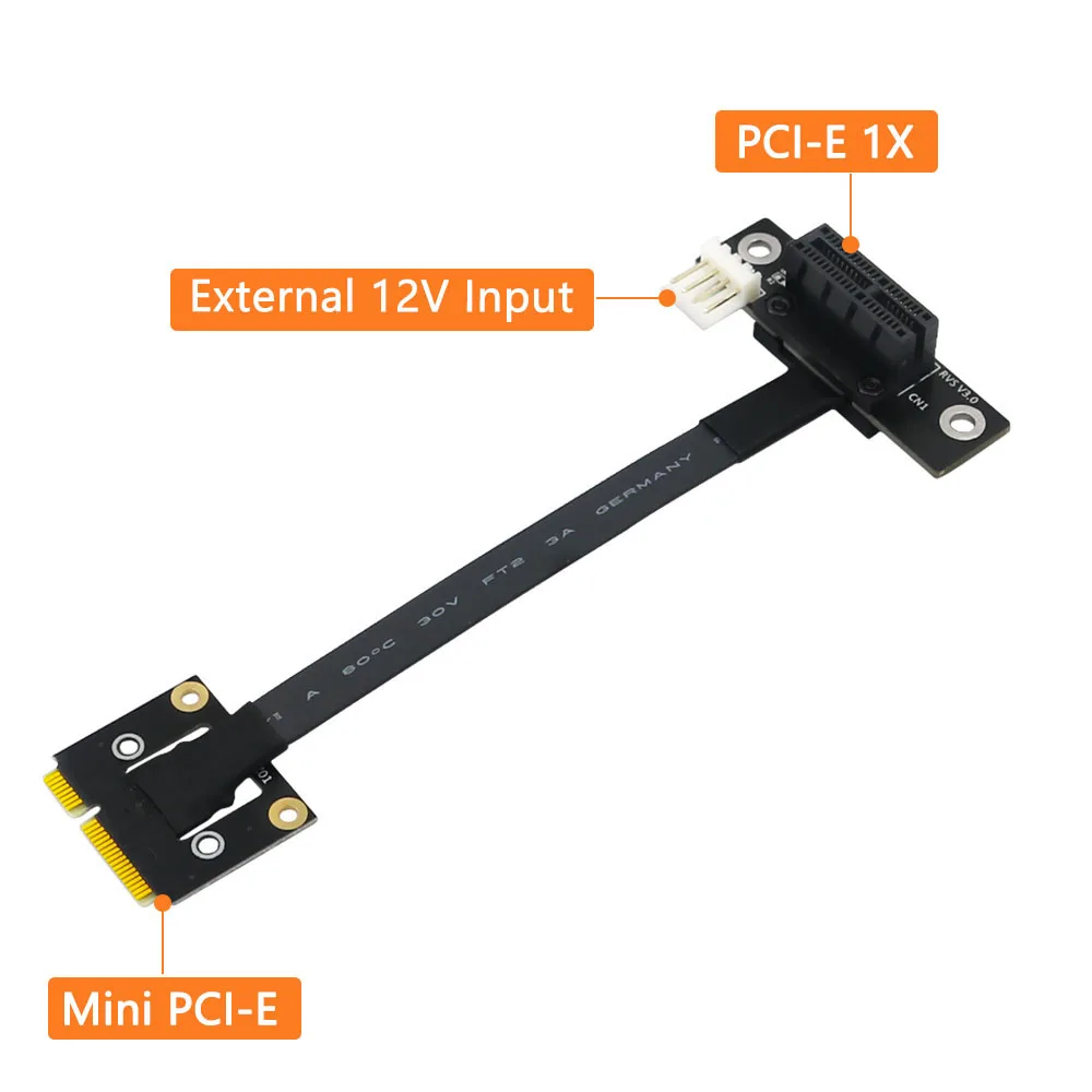Cable adaptador Mini PCIe a PCI-E 1X, 270 grados, PCI-E X1 Riser, conector de alimentación de 4 pines para extensor - imagen 4