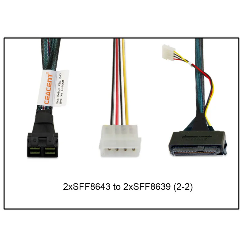 2 * SFF8643 a 2 * SFF8639 12Gb/NVMe MiniSAS HD a U.2 80CM Cable de longitud 20CM PowerLine grande de 4 pines para tarjeta Broadcom 94xx HBA/RAID - imagen 5
