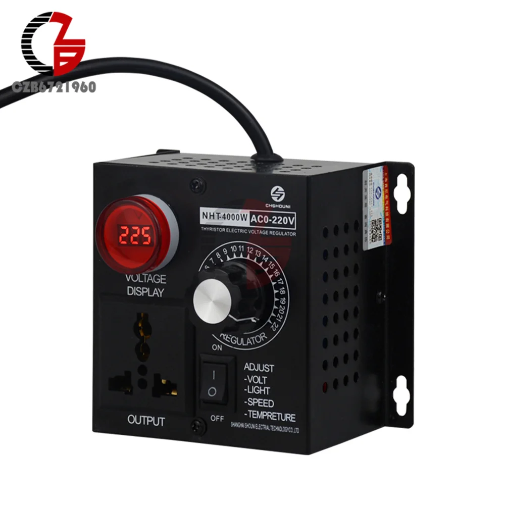 Regulador de voltaje portátil, controlador de voltaje variable compacto, velocidad de temperatura ajustable, CA 220V, 4000W - imagen 3