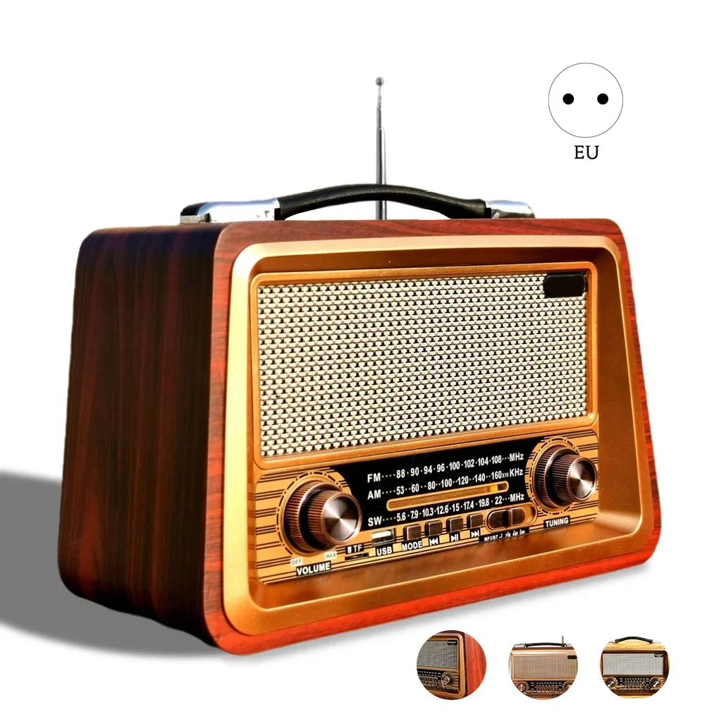 Reproductor de Mp3 para exteriores, Radio Retro de varias bandas de madera Real recargable con cables, Bluetooth Link, USB, caja de altavoz portátil, R-2066BT - imagen 4