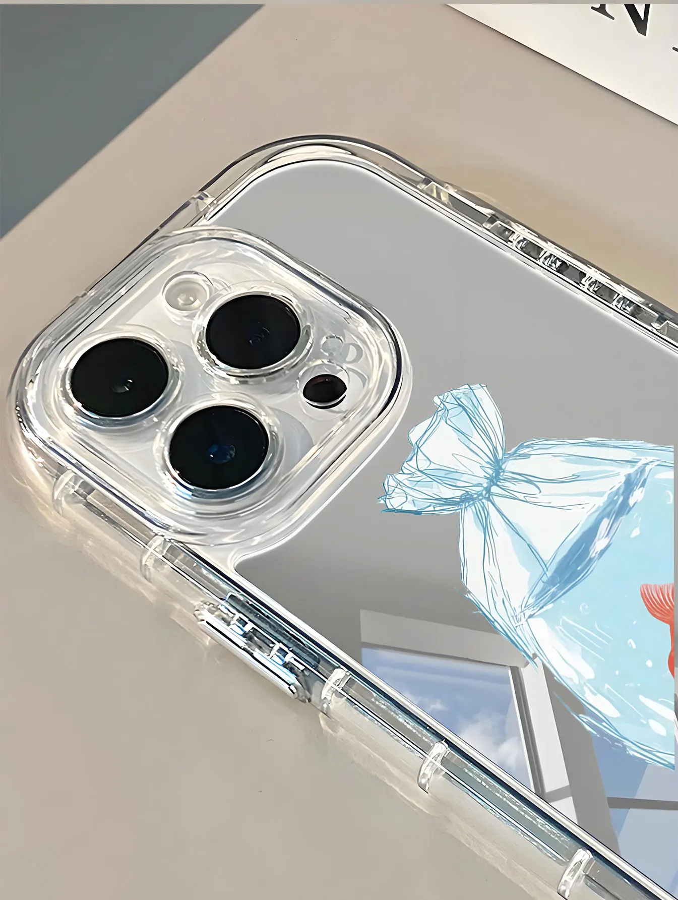 Funda de teléfono ins Cute Goldfish Lucky Mirror para iPhone 17AIR 11 12 13 14 15 16 17Pro Max Plus anillo de lente anticaída funda dura de 1,5mm - imagen 3