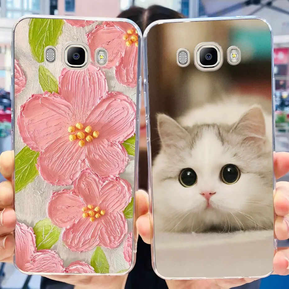 Funda para Samsung Galaxy J5 (2016) SM-J510F / J5 20215 SM-J500H Linda flor gato teléfono parachoques en Samsung J5 funda de silicona suave TPU