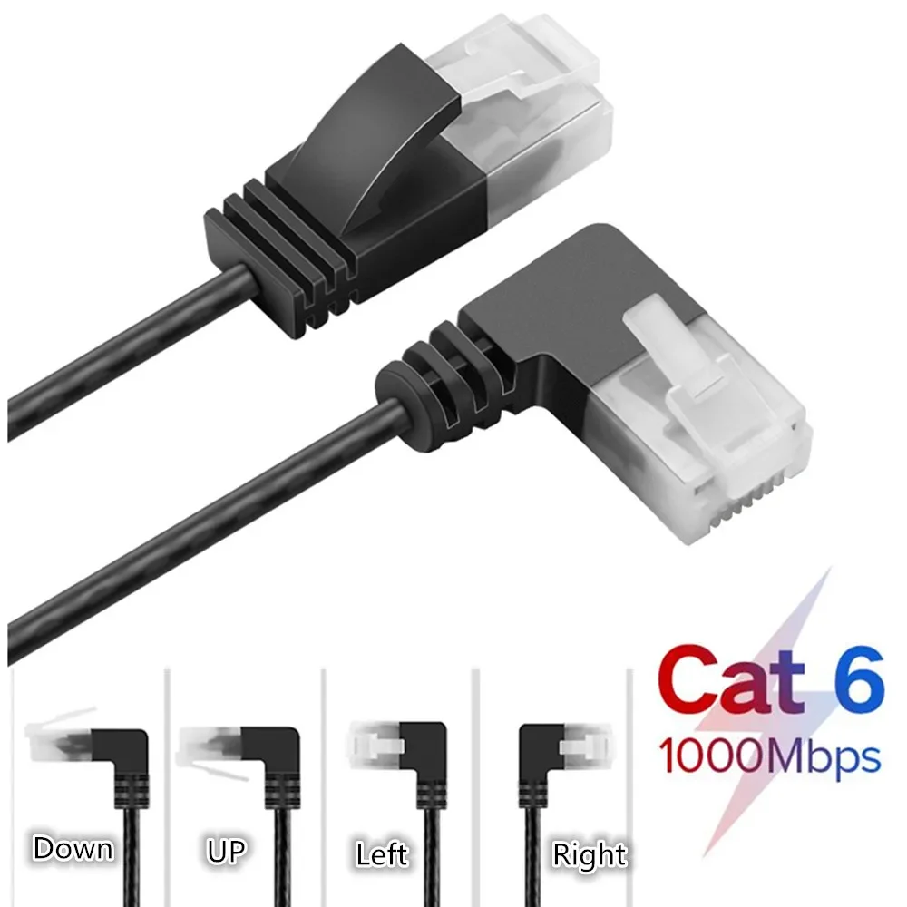 Cable Ethernet Cat6 ultradelgado RJ45, Cable de red UTP de ángulo recto, Cable de parche de 90 grados, Cables Lan Cat6a para enrutador portátil y TV BOX