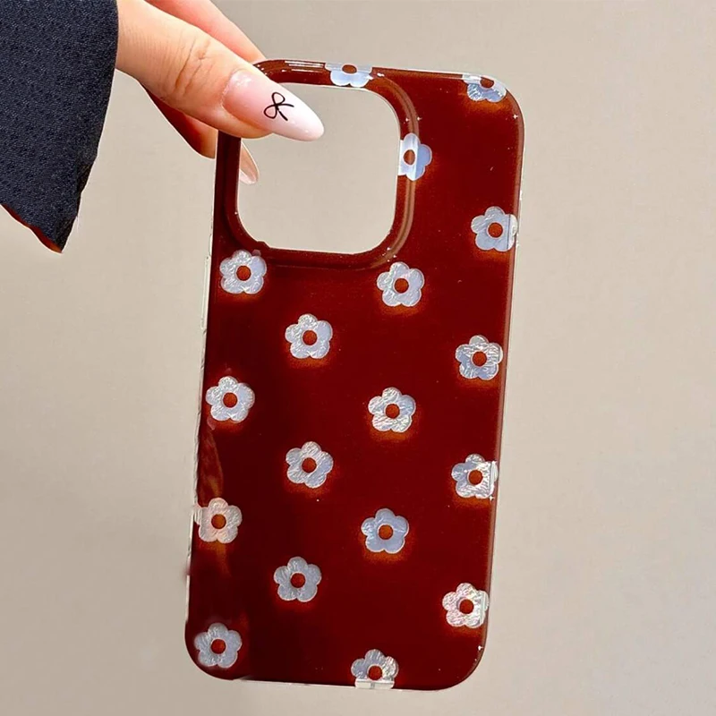 Funda de teléfono con estampado Floral rojo Retro de estilo coreano para iPhone 17 Pro Max XS XR X 16E 16 15 14 13 12 11 7 8 Plus 17 Air Cover - imagen 4
