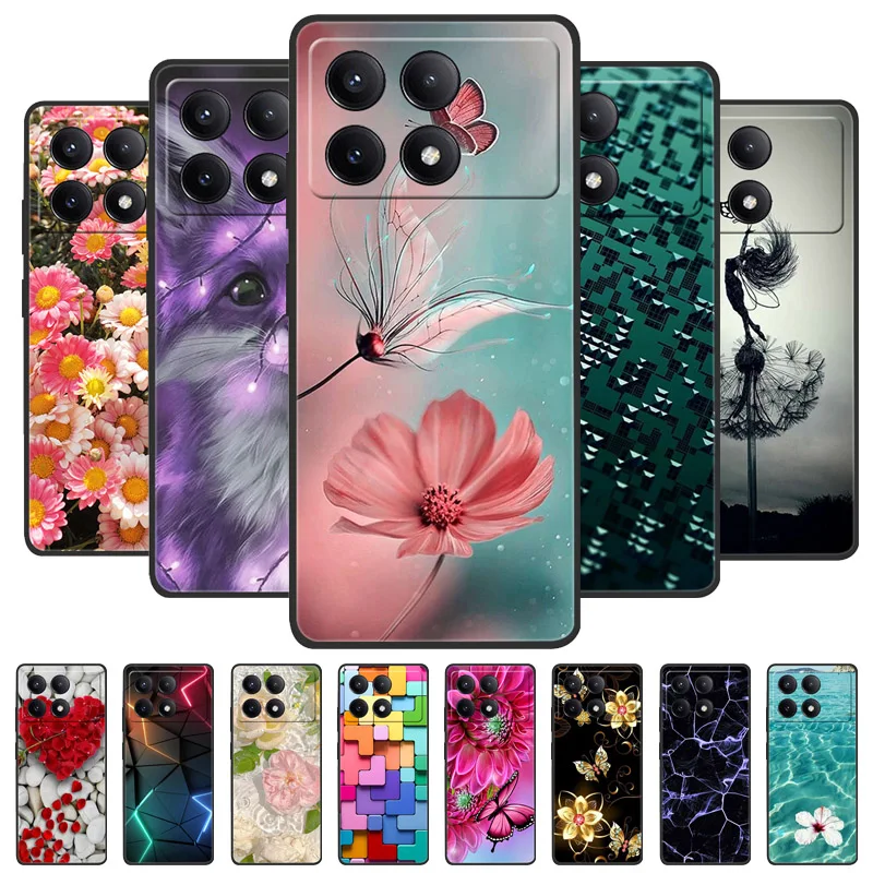 Funda de silicona para Xiaomi Poco F6 Pro, carcasa suave de TPU, color negro, Lobo y León, 2024