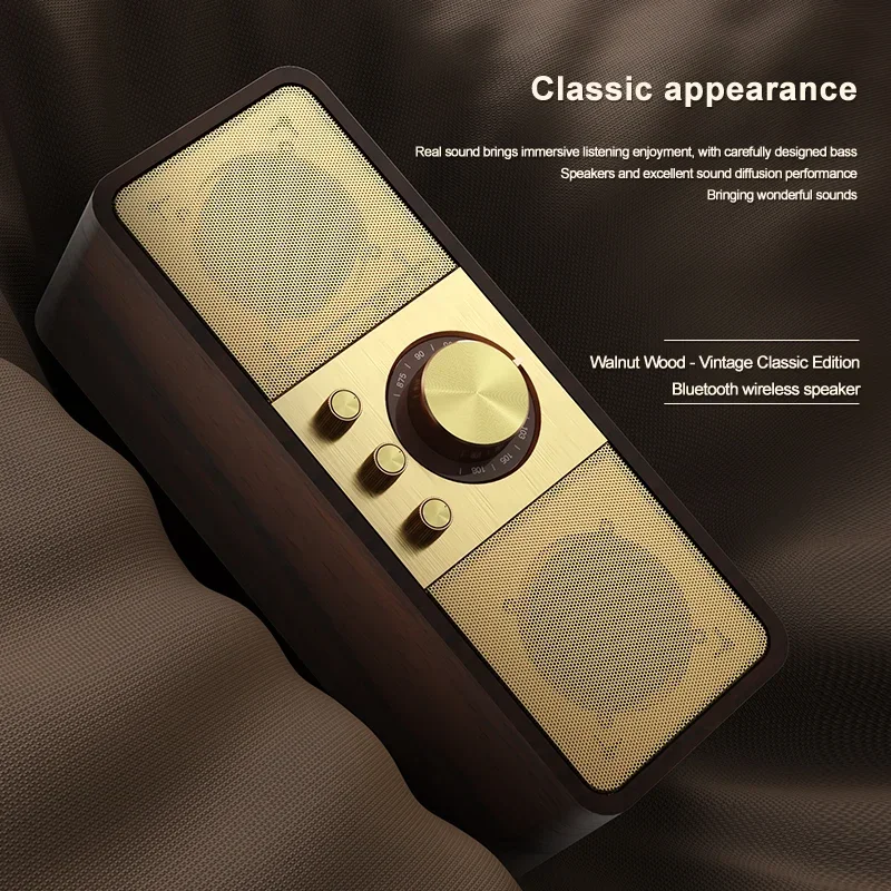 Altavoces Bluetooth inalámbricos de madera, caja de sonido Retro clásica con Radio FM, Subwoofer Supergraves, compatible con tarjeta TF, disco U, reproducción auxiliar - imagen 3