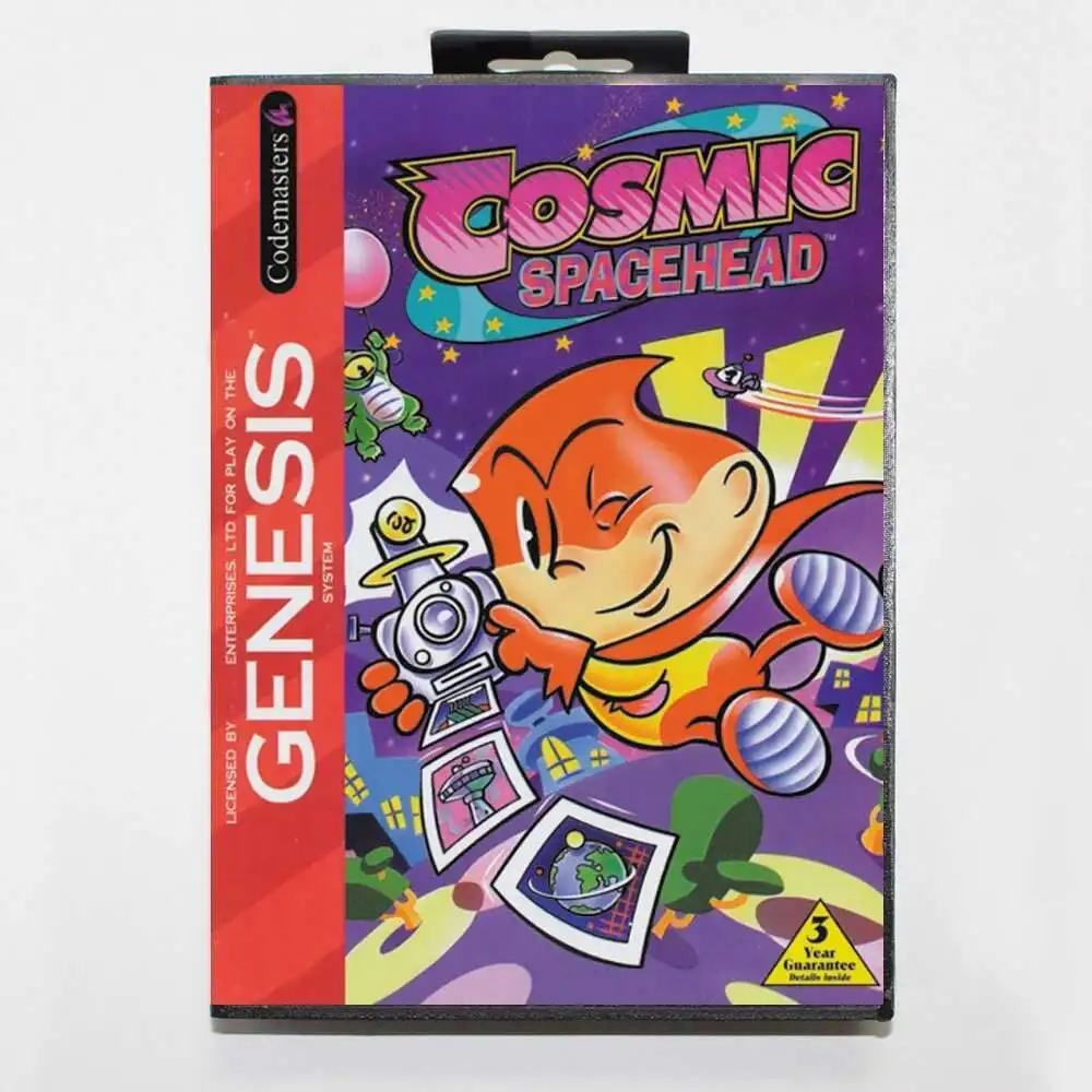 Tarjeta de juego Cosmic Spacehead MD con caja estadounidense personalizada para consola Sega Megadrive Genesis de 16 bits