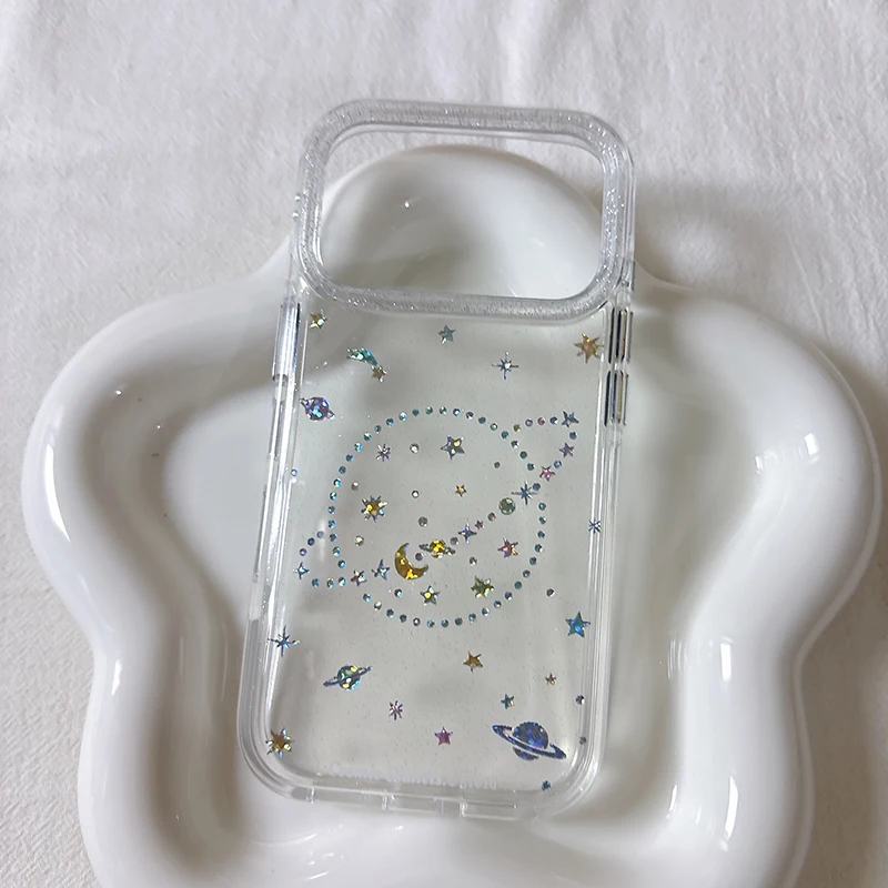 Funda de teléfono de planeta colorida transparente con purpurina ostentosa a la moda de lujo para iPhone 17 16 15 13 14 Pro Max cubierta trasera dura a prueba de golpes - imagen 4