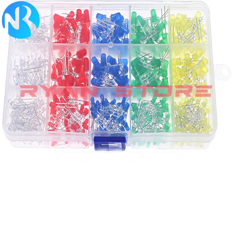 500 unids/caja luces LED surtido de diodos emisores 3MM 5MM Kit de diodos LED para electrónica DIY blanco rojo azul verde amarillo - imagen 2