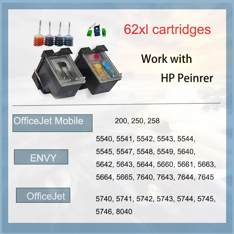 Vilaxh-cartucho de tinta recargable 62XL para impresora todo en uno, Compatible con hp ENVY 5540, 5541, 5542, 5543, 5544, 5545, 5546, 5547, 5548 - imagen 3