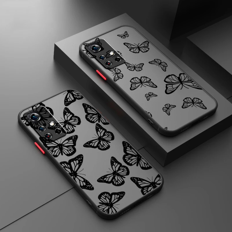 Diseño de reloj de Arte de mariposa, funda translúcida esmerilada para Redmi Note 13R 13 12 12S 12T 11 11T 11E 10 Pro Plus 5G - imagen 2