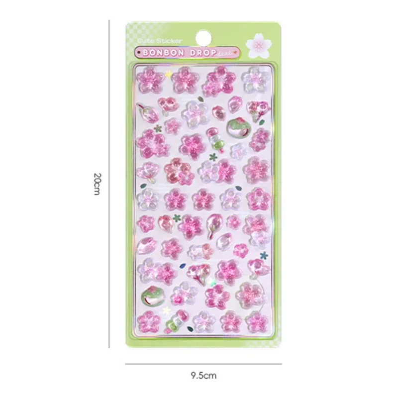 1 hoja de papelería para diario, calcomanías Kawaii, gota de flor de cerezo rosa, pegatina en relieve 3D, álbum de recortes, decoración para diario DIY - imagen 5