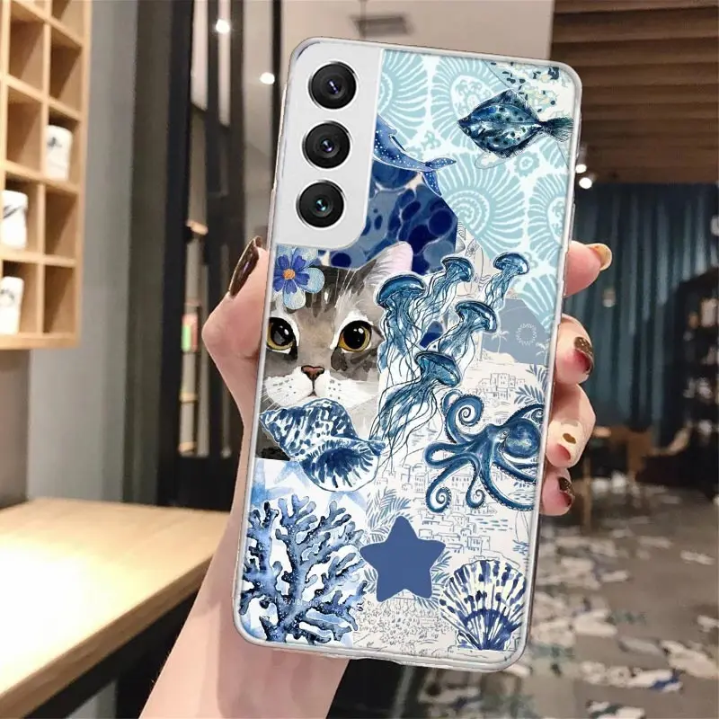 Funda de teléfono con llamada de silicona, estrella de mar, tortuga marina, tiburón, para Samsung Galaxy S23 S24 S25 Ultra S21 Plus S20 FE S22 S10 + Edge Cove - imagen 3