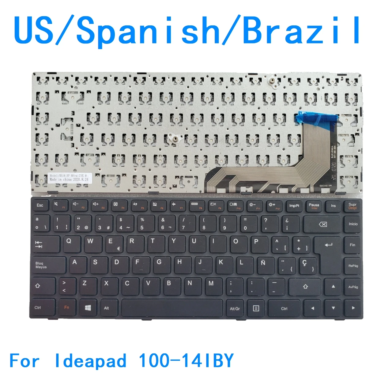 Nuevo teclado en idioma de EE. UU., español y brasileño para Lenovo Ideapad 100-14IBY, teclado de repuesto para Notebook y PC