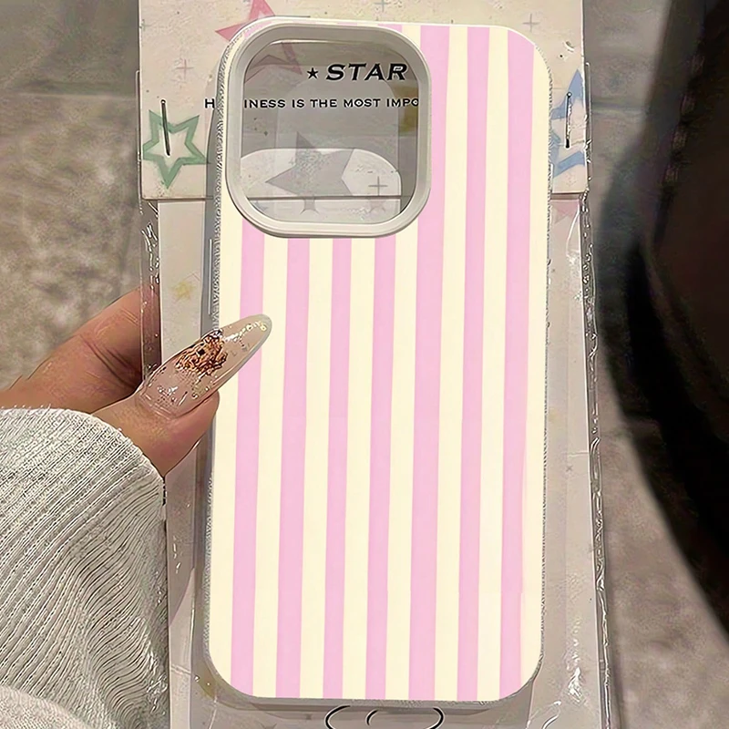 Funda de teléfono con patrón de lichi de rayas verticales rosas simples para iPhone 17 16 15 14 13 12 11 Pro Max XS XR X 16E 16 Plus 17 Air Cover