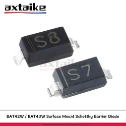 100 Uds BAT42W BAT43W SOD-123 códigos tipo: S7/S8 BAT43W-7-F BAT42W-7-F SMD 30V 200mA 0.2A diodo de barrera Schottky de montaje en superficie