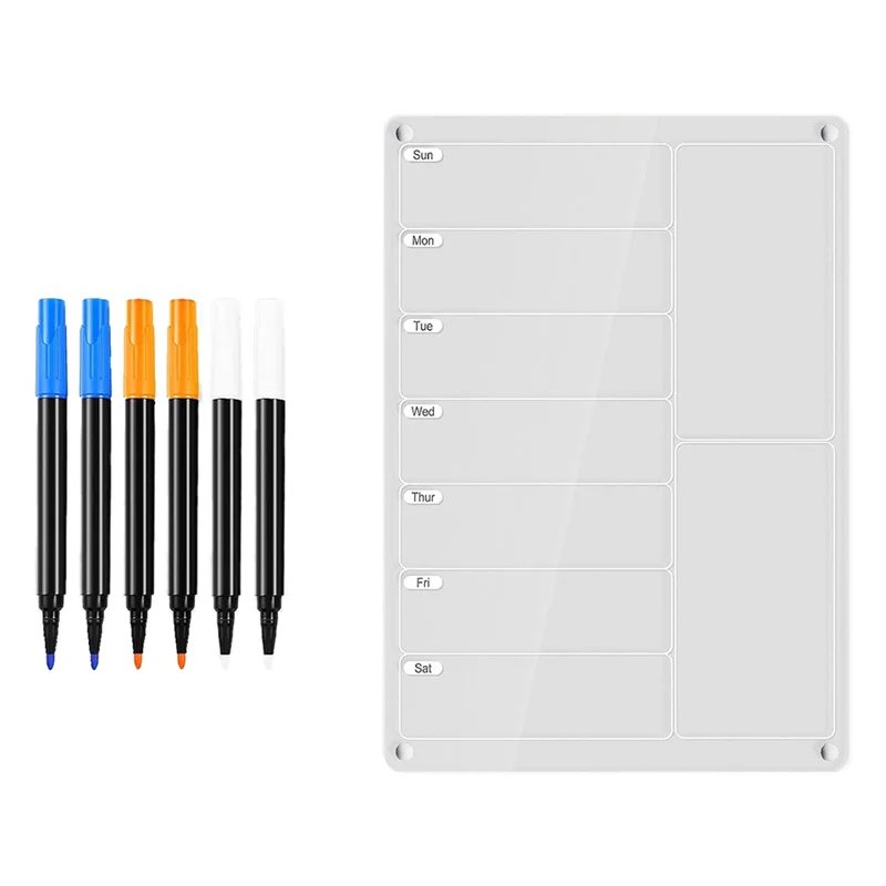 GW-1Set para nevera, calendario semanal transparente, planificador, tablero de notas, tablero de borrado en seco transparente