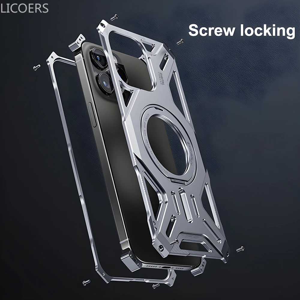 Funda de aleación de aluminio para iPhone 16, 15, 14, 13 Pro Max, soporte magnético para Magsafe, carcasa hueca sin bordes a prueba de golpes - imagen 5