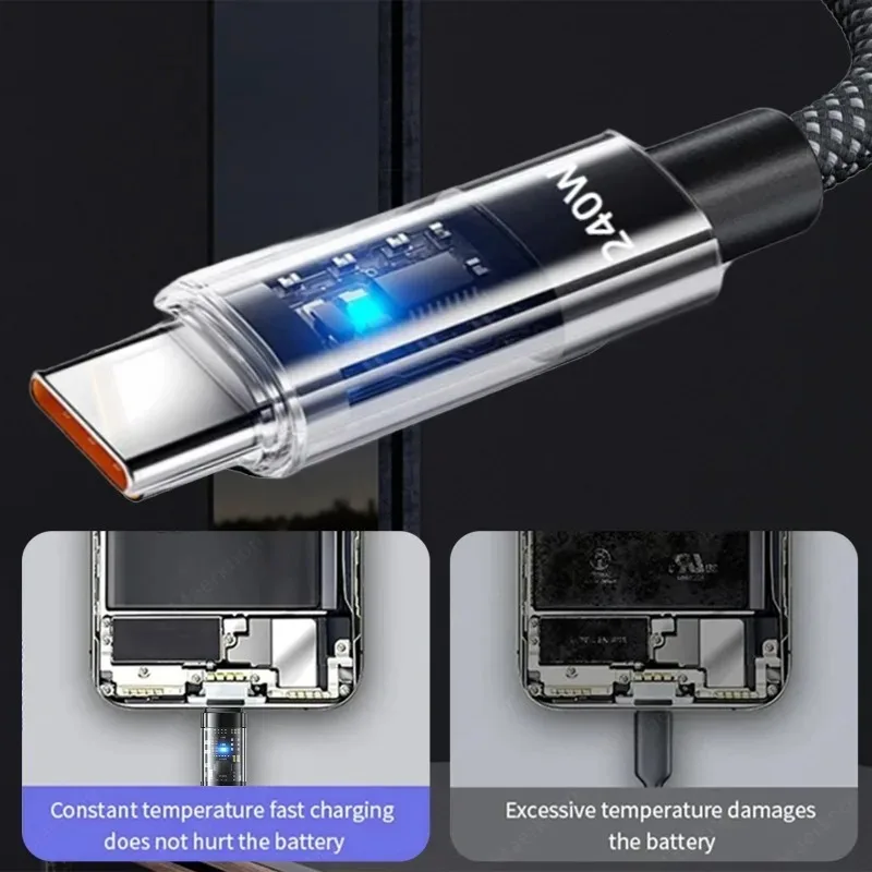 NNBILI carga súper rápida 240W QC 3,0 Cable USB a tipo C para Samsung Huawei OPPO LED cargador de teléfono Cable de datos accesorios de teléfono - imagen 5