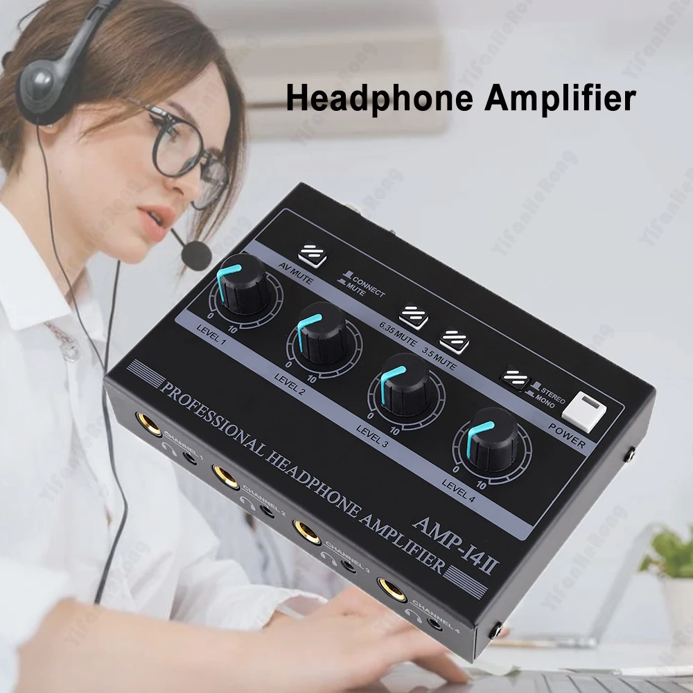 Amplificador de auriculares profesional de 4 canales compatible con amplificador de audio mono/estéreo con entrada RCA y 3,5 mm y 6,35 mm para estudio y escenario - imagen 2
