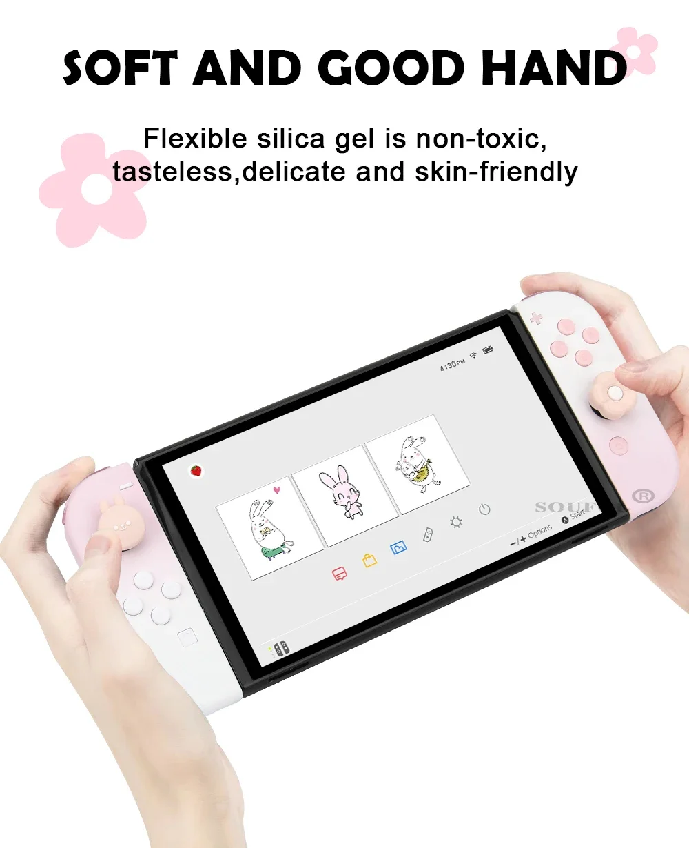 Thumbstick de silicona suave para Switch, cubierta de Joystick para NS Oled/Lite, Joycon Controller Flower Thumbstick, Juego de 4 piezas - imagen 3