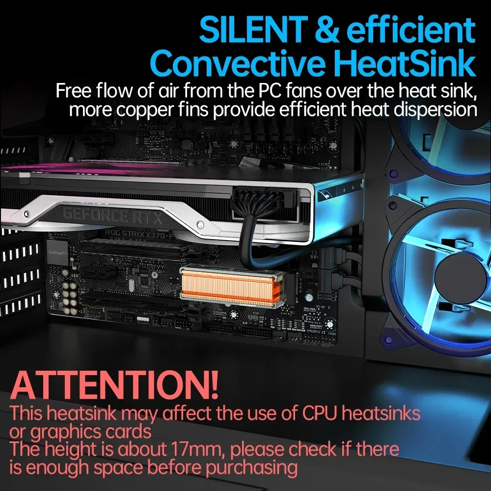 Disipador de calor de alto rendimiento JEYI M.2 2280 SSD, aletas de cobre con disipadores de calor pasivos de marco de aluminio - 50 piezas de aletas frías - 401 W/mk - imagen 5