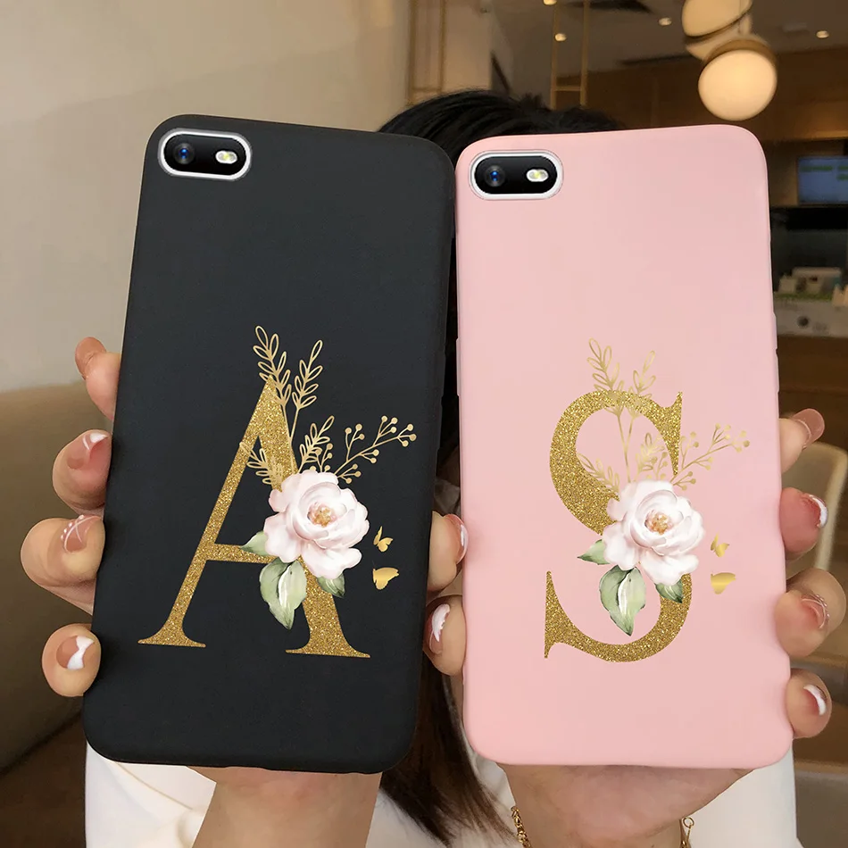 Funda de teléfono para OPPO A1K, cubierta de silicona suave con letras del alfabeto y flores para OPPO A1K RMX1941 A1K A1 k CPH1923, Realme C2