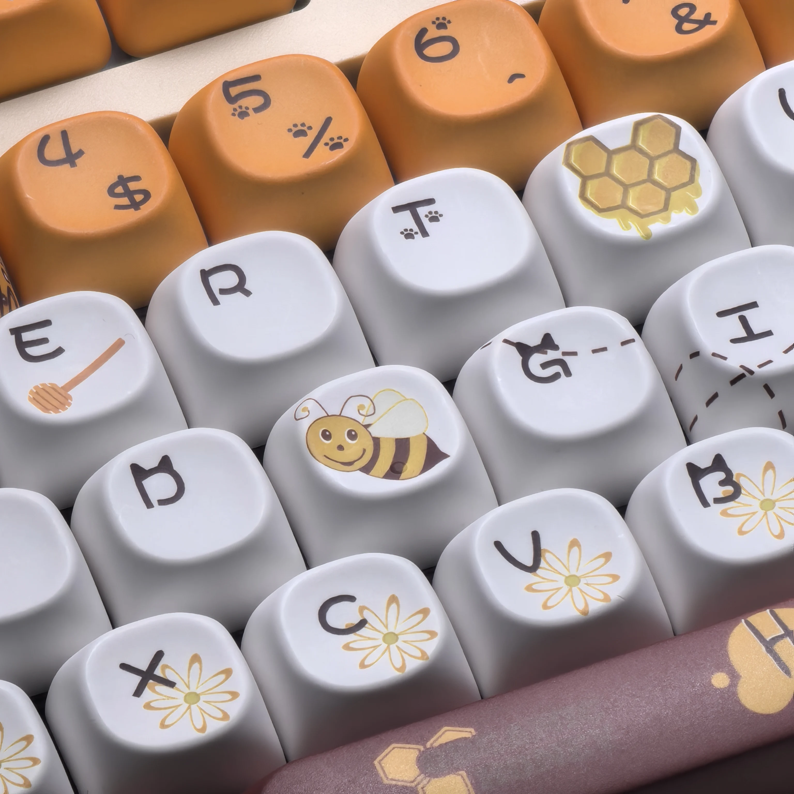 Moa Honey Keycap lindo naranja marrón Pbt para Fiy Aula F75/F87 redondo lindo abeja Keycap - imagen 3
