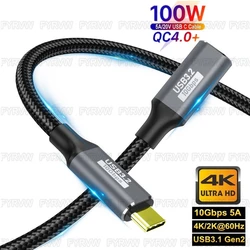 Cable Extensión USB-C Macho-Hembra Thunderbolt 3 10Gbps PD