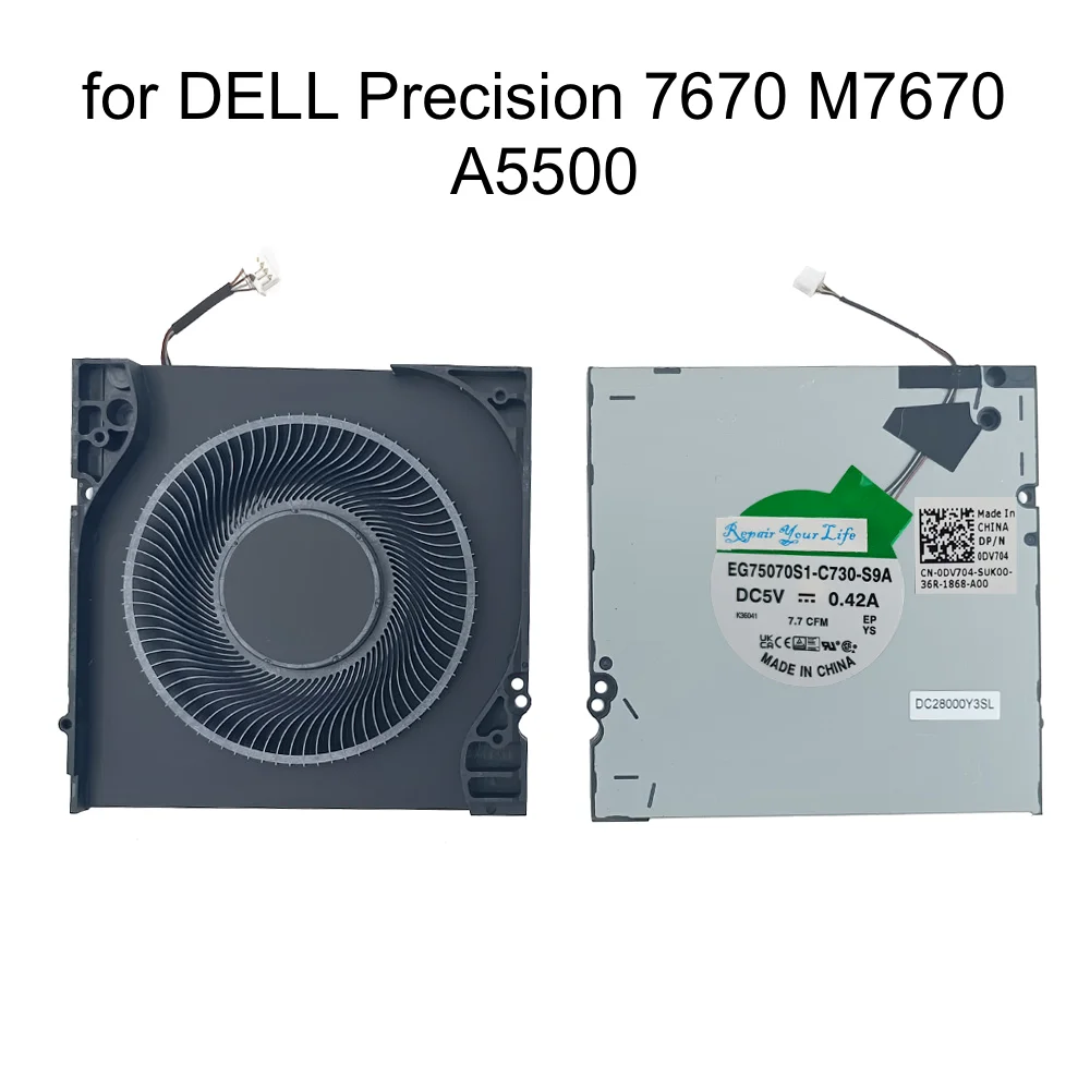Ventilador de refrigeración para ordenador portátil, enfriador para DELL Precision 7670, M7670, A5500, CN-0DV704, DV704, Notebook, PC, radiador, EG75070S1-C730-S9A, DC5V - imagen 3