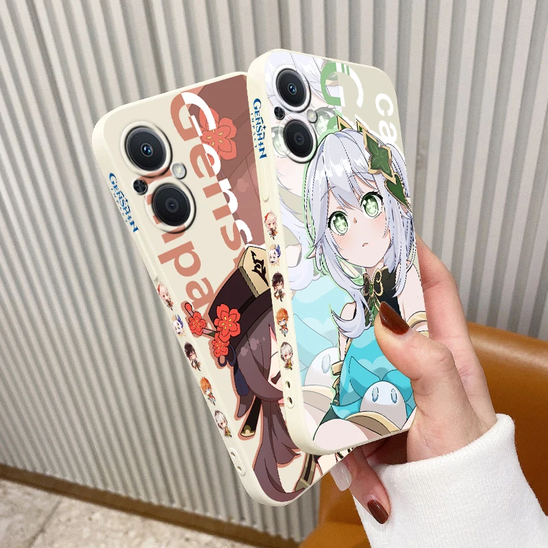 Funda de teléfono Genshin Impact Nahida HUTAO para OPPO Find X5 X3 X2 Lite Pro Neo A5 A53 A94 4G 5G Liquid Left Rope Soft Cover - imagen 3