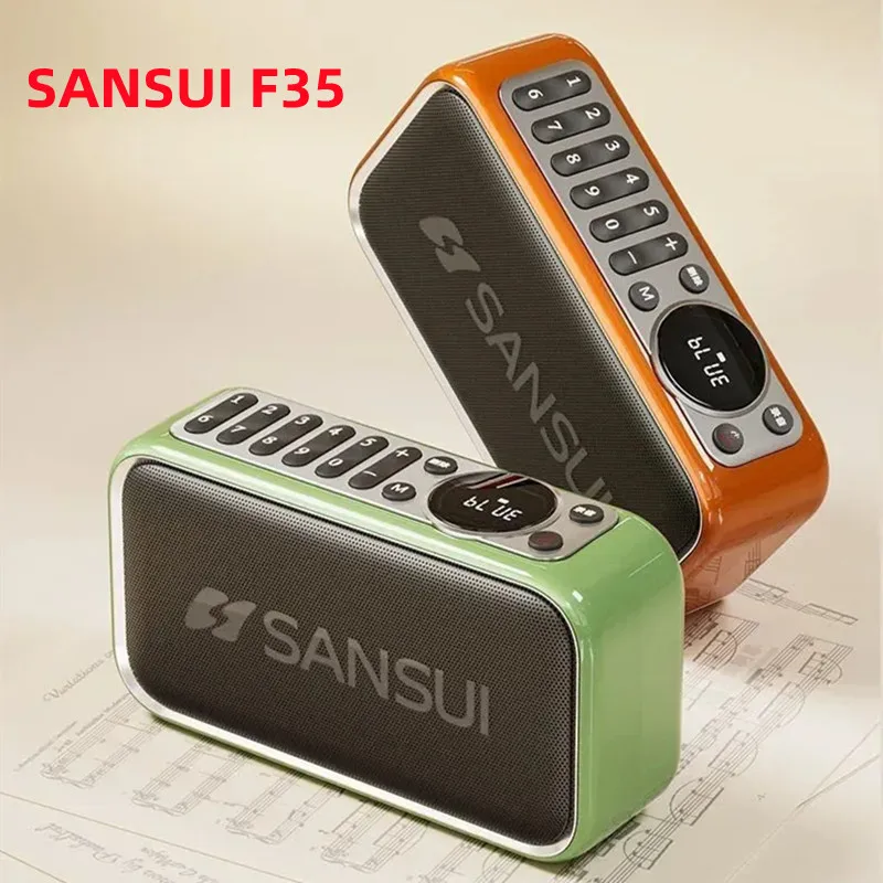 SANSUI F35 Altavoz Bluetooth portátil estéreo bajo Vintage Bluetooth altavoz Mini enchufe Walkman reproductor de música compatible con TWS/AUX