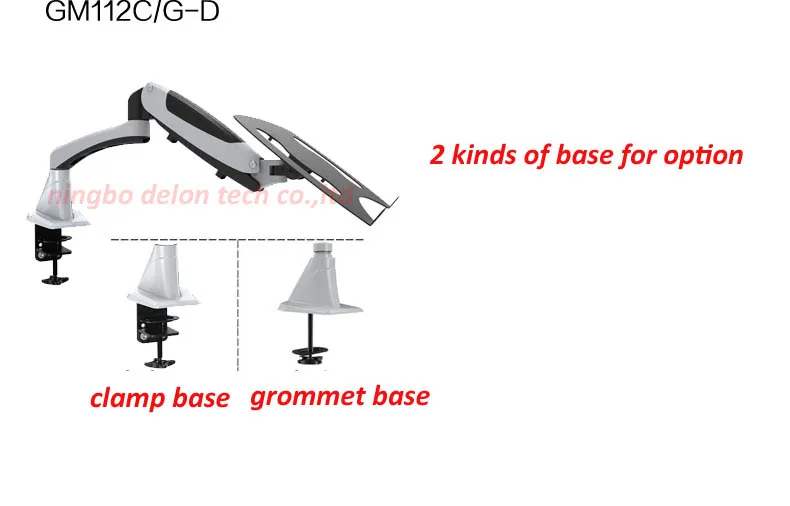 Abrazadera de soporte de mesa para monitor giratorio, montaje de escritorio lcd de doble brazo con resorte de gas de prensa de aire de aluminio de movimiento completo inclinable con bandeja para portátil - imagen 5