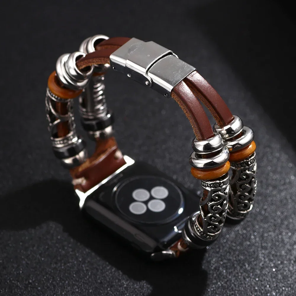 Correa de cuero para Apple Watch Band Ultra 2 49mm 41mm 45mm 44mm/40mm 38/42 pulsera Bohemia hecha a mano serie 8 9 7 6 5 4 SE - imagen 2
