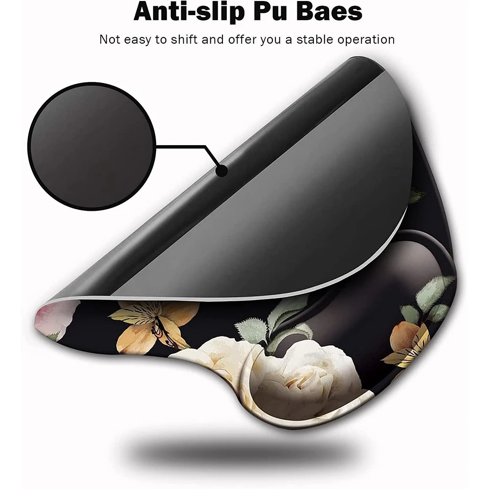 Alfombrilla de ratón ergonómica de flores con soporte para muñeca, lindas alfombrillas de ratón, Base de goma antideslizante para el hogar, oficina, trabajo, estudio, juego de Pc - imagen 3