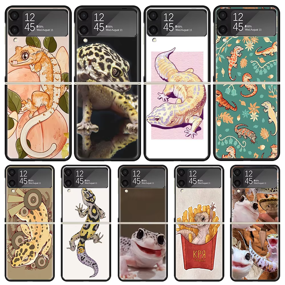Fundas de teléfono negras de lagartos Geckos para Samsung Z Flip 7 6 5 4 3 Galaxy de lujo ZFlip7 ZFlip6 Flip5 Flip4 Flip3 funda Z Flip 6