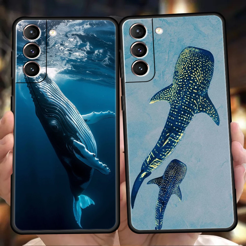 Funda de teléfono con diseño de tiburón y ballena oceánica para Samsung Galaxy S25 S24 S23 S22 Ultra S20 S21 FE 5G S10 S9 Plus S10E, funda suave de TPU