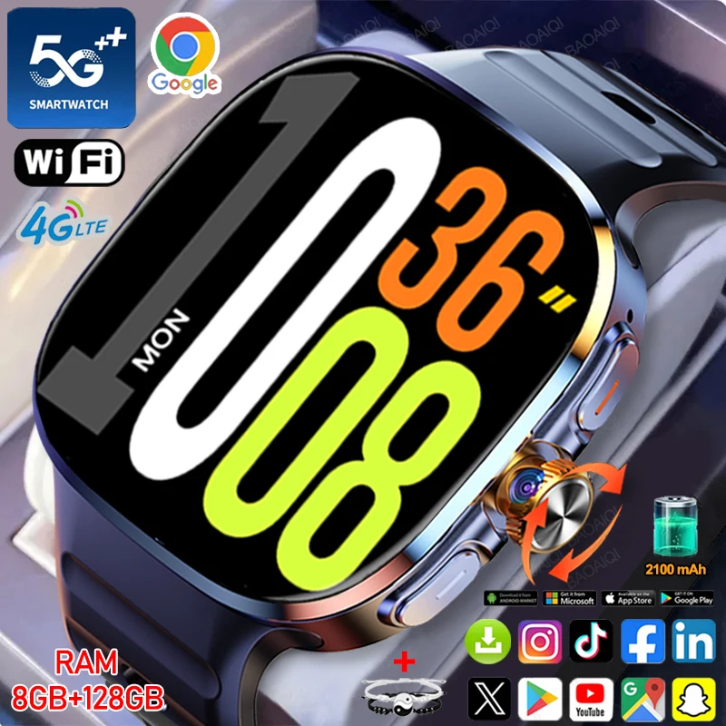 Reloj inteligente 5G/4G 2,4 pulgadas AMOLED 8GB + 128GB RAM 2100mah batería 900W cámara GPS WIFI Google APPS descarga Android 10 Smartwatch - imagen 2