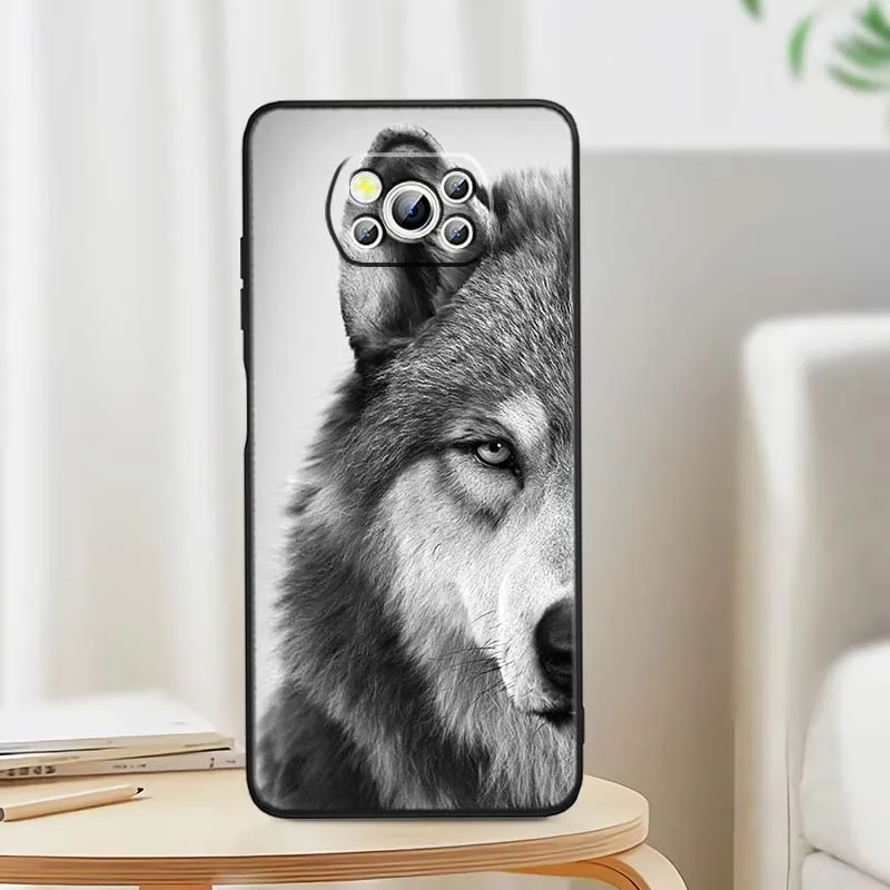 Funda con patrón de arte de lobo para Xiaomi Poco C65 C55 C51 C50 C40 F6 F5 F4 M6 M5 M4 X6 X5 5G, funda negra para teléfono - imagen 4