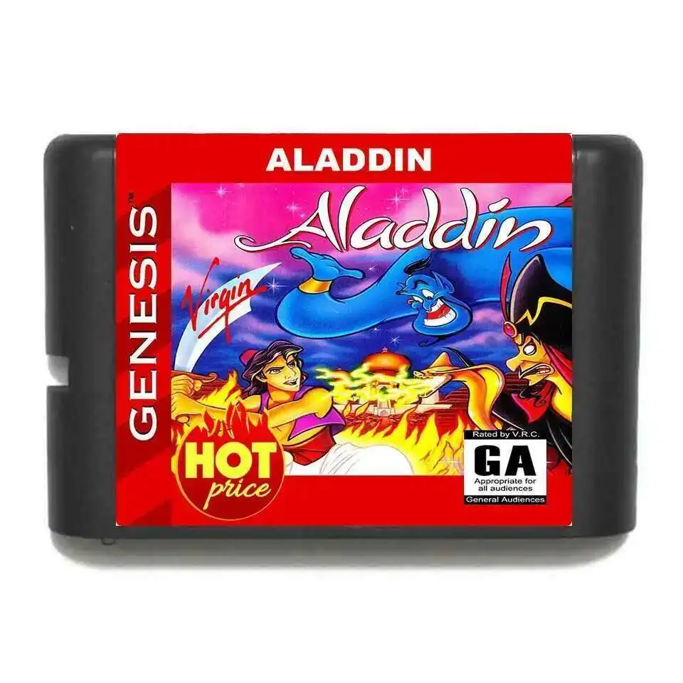 Carro de juego de reproducción de cartas de juego MD de 16 bits Aladdin para Sega Genesis Mega Drive