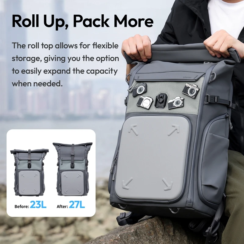  Ulanzi BP04 Mochila para cámara de carcasa dura Mochila de seguimiento Bolsa de viaje Mochila de gran capacidad 23-27L para actividades al aire libre - imagen 5