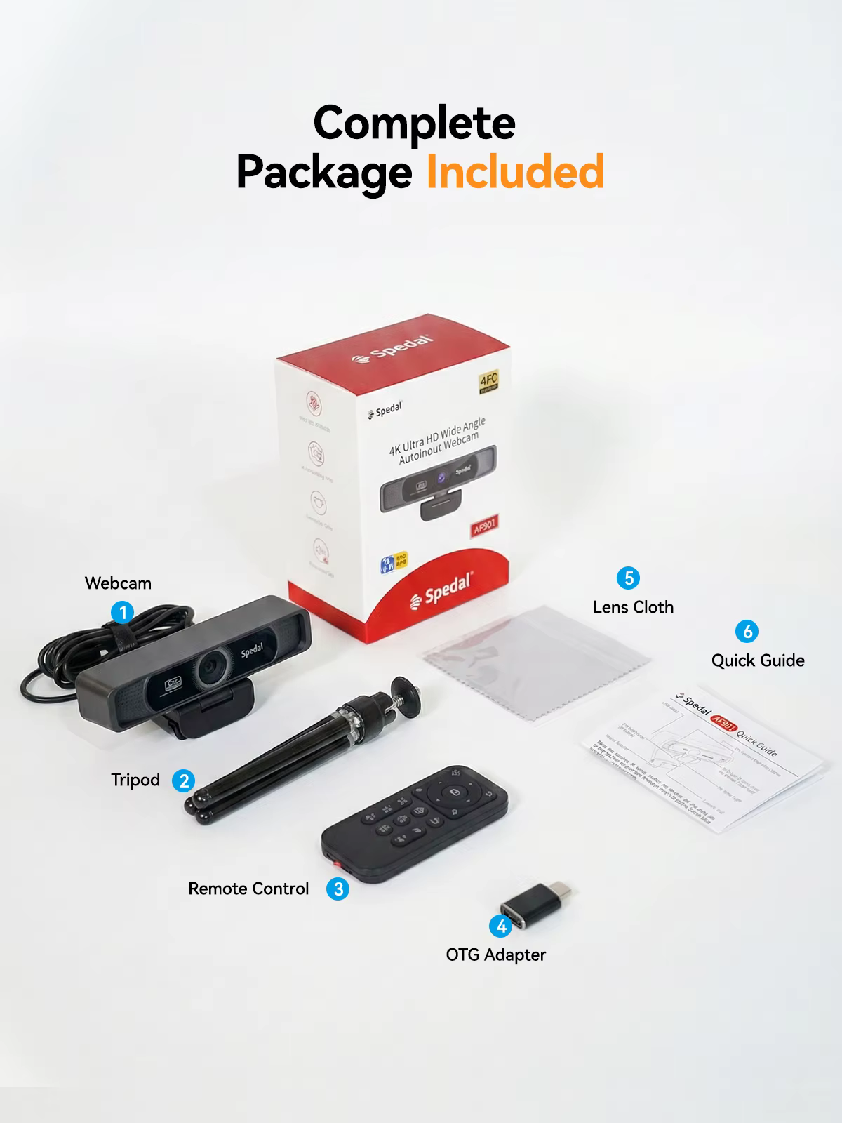 Spedal 931 Webcam 4K 30fps Gran Angular Micrófono Control Remoto - imagen 4