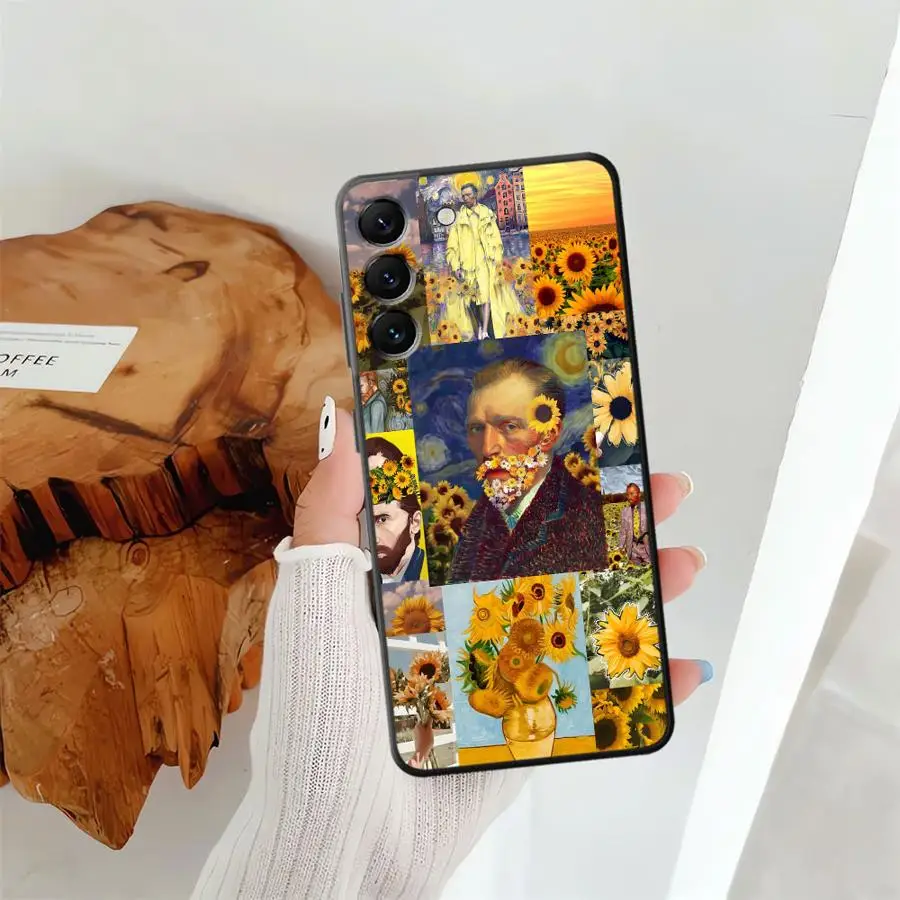 Funda de girasoles Van Gogh para Samsung Galaxy A26 A72 A36 A41 A35 A22 A52 A32 A51 A73 A23 A53 A25 A71 A24 A55 teléfono suave negro - imagen 5