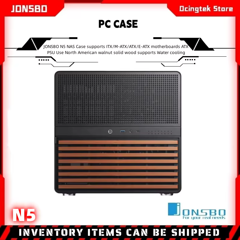 JONSBO N5 Caja NAS ITX/M-ATX/ATX/E-ATX, nogal y refrig. líquida